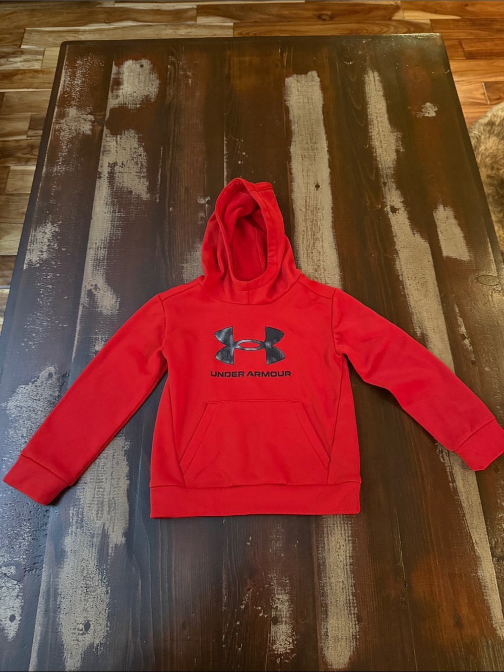Under Armour Red Kids Pullover Hoodie with Black Logo